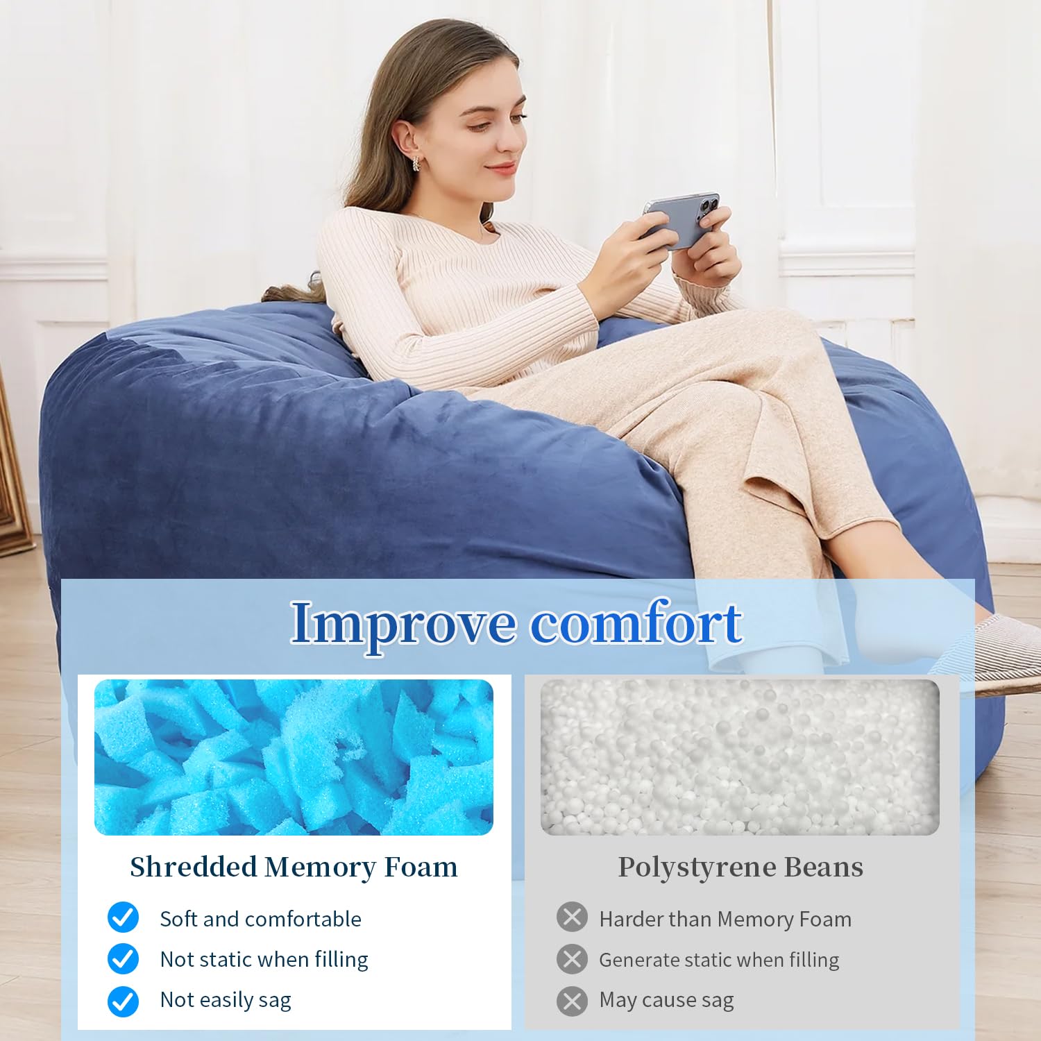 Jecqbor dog bed filler offers supportive, non-sinking comfort after expansion.