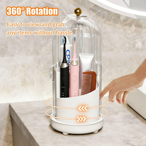 JEESA toothbrush holder shows 360 degree rotation for easy access