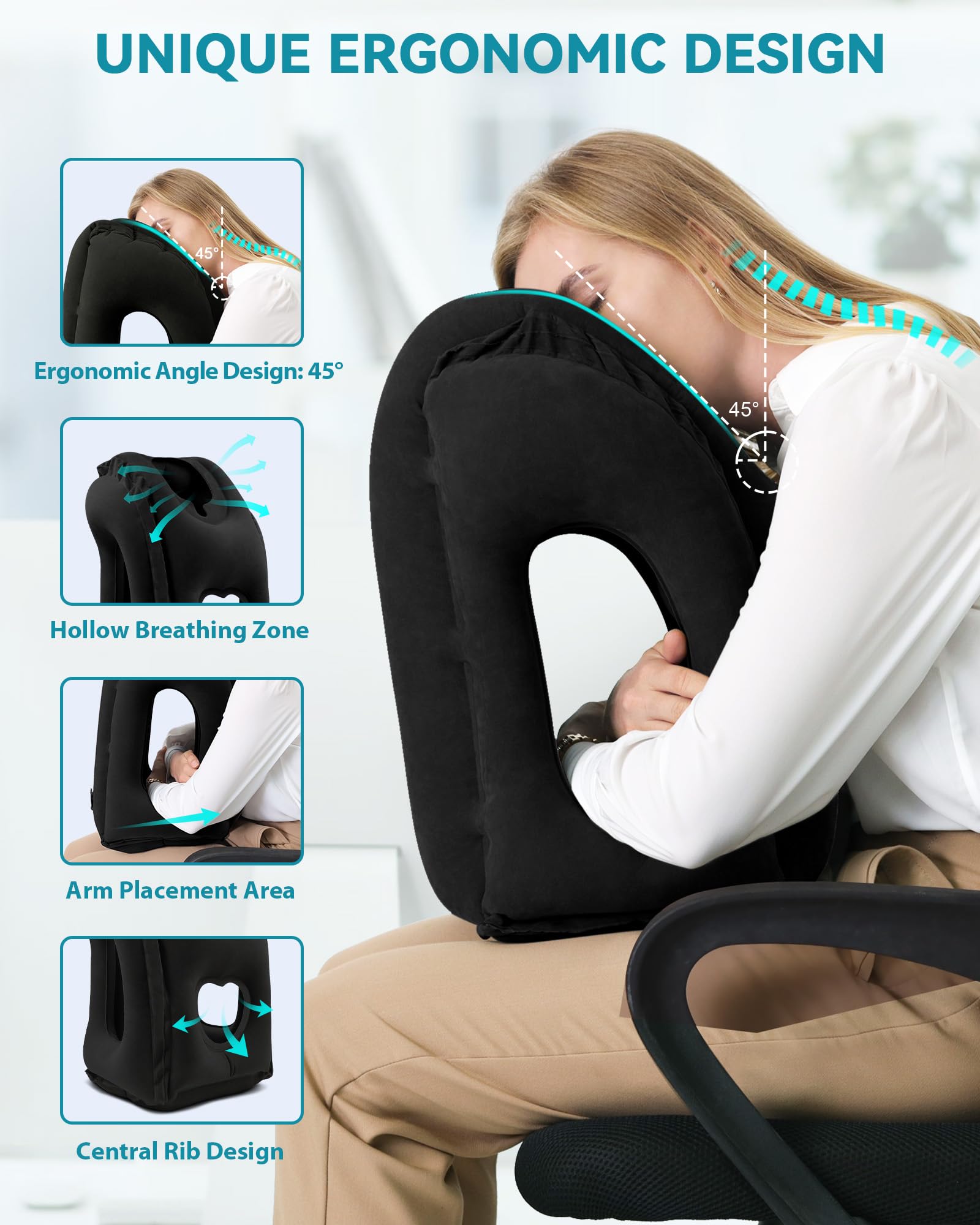 JefDiee air-plane neck pillow showing fast inflation for quick comfort