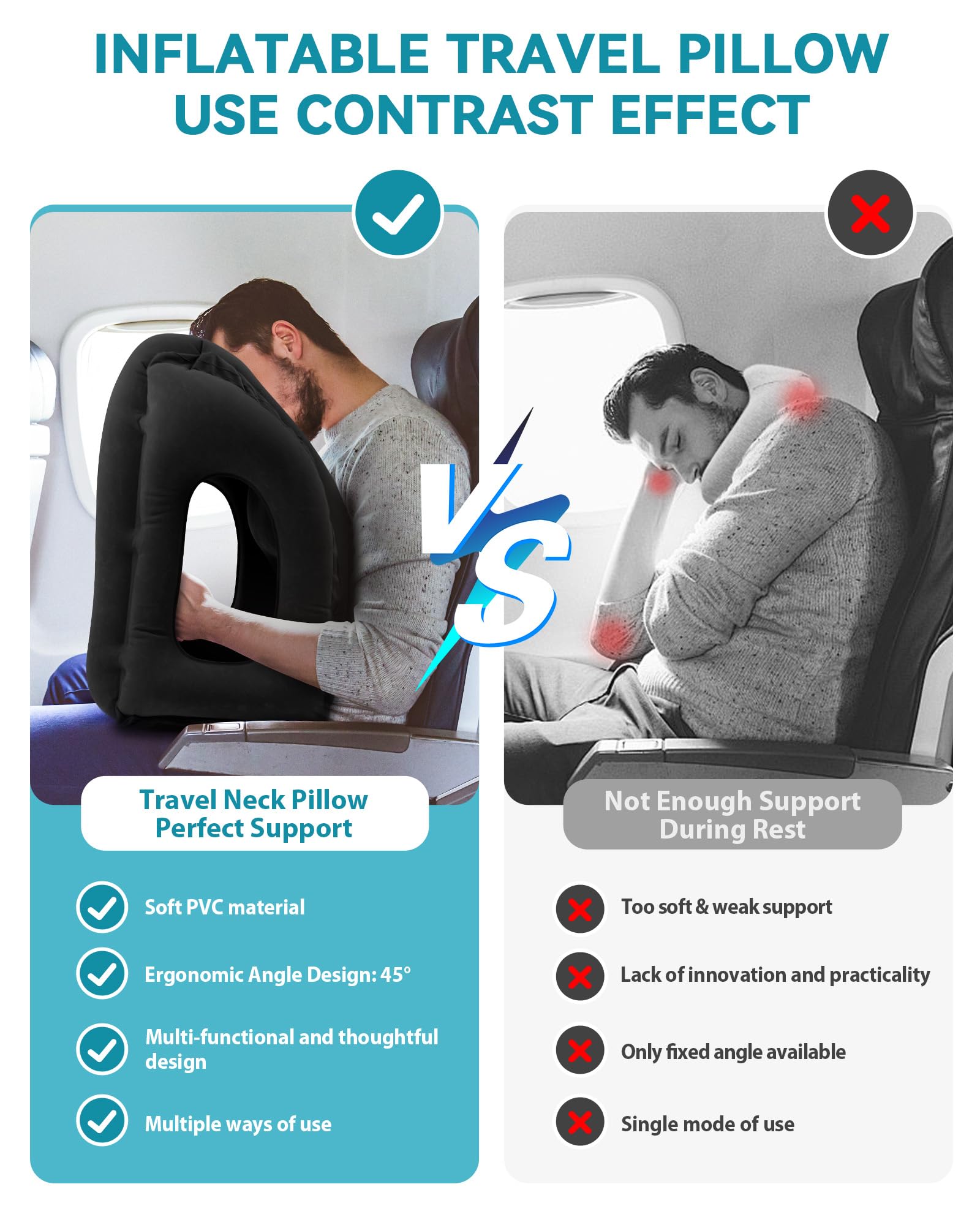 JefDiee travel pillow hollow side openings for arm support