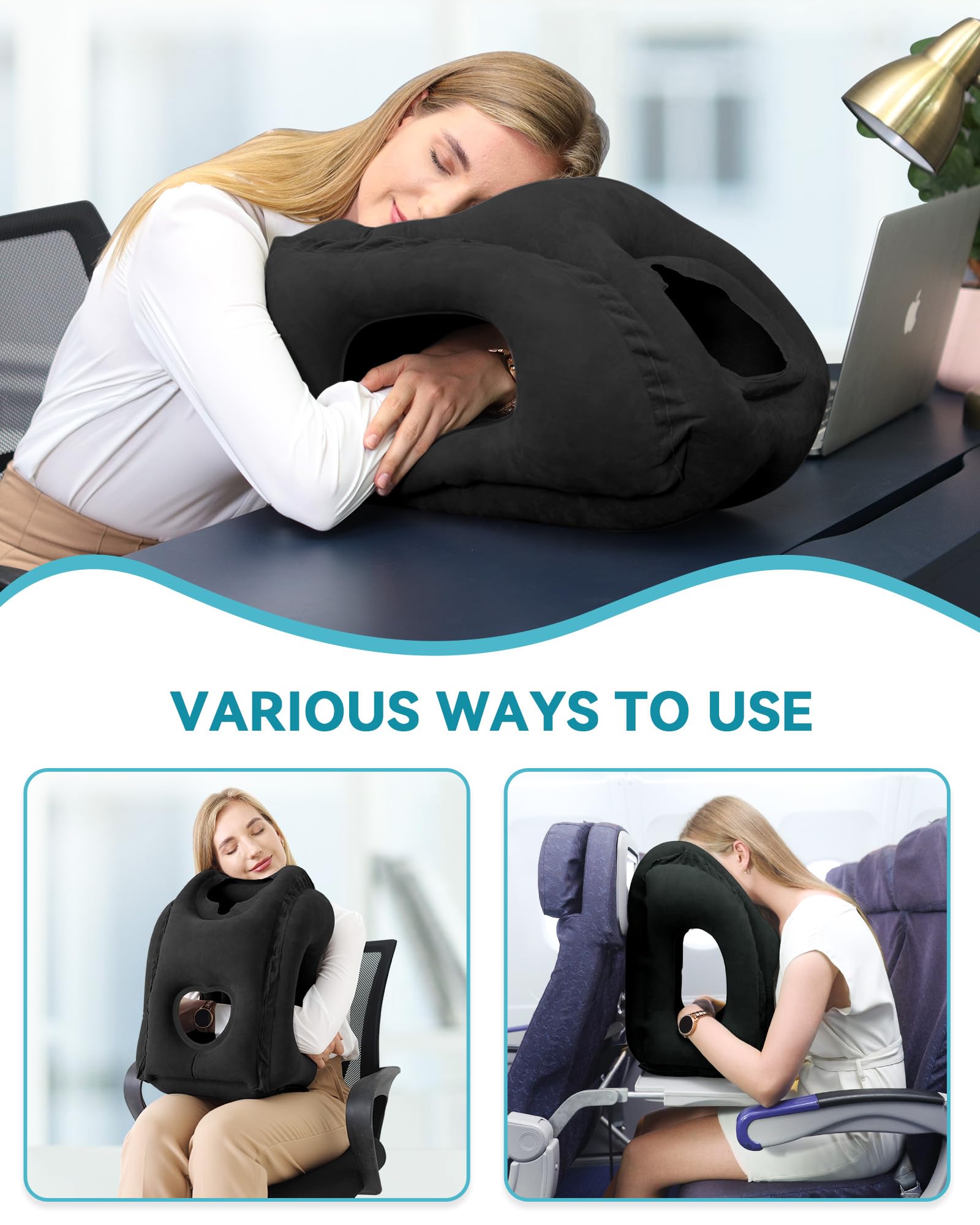 JefDiee travel pillow central hollow design for arm grip and rest