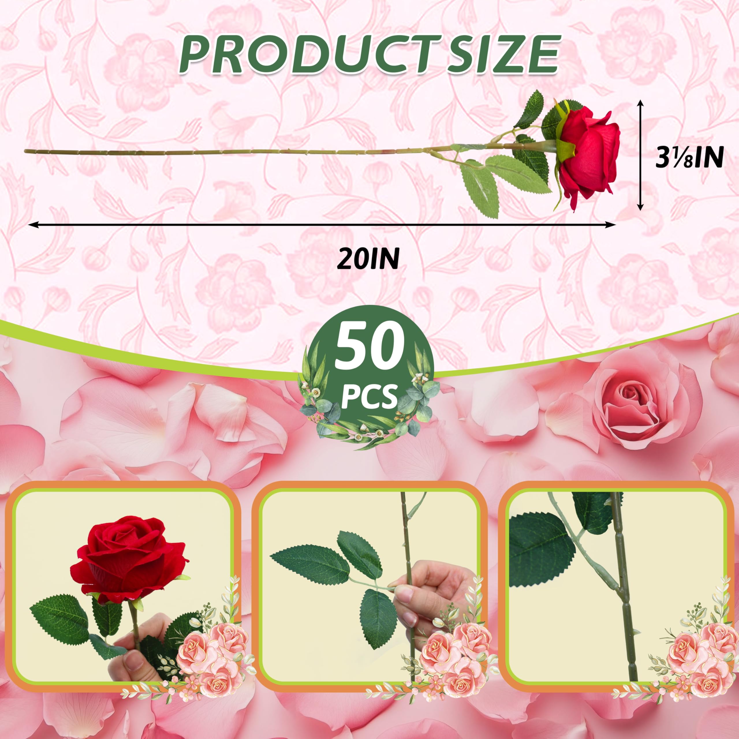 Jefuzh artificial red rose stem detail for durable arrangements