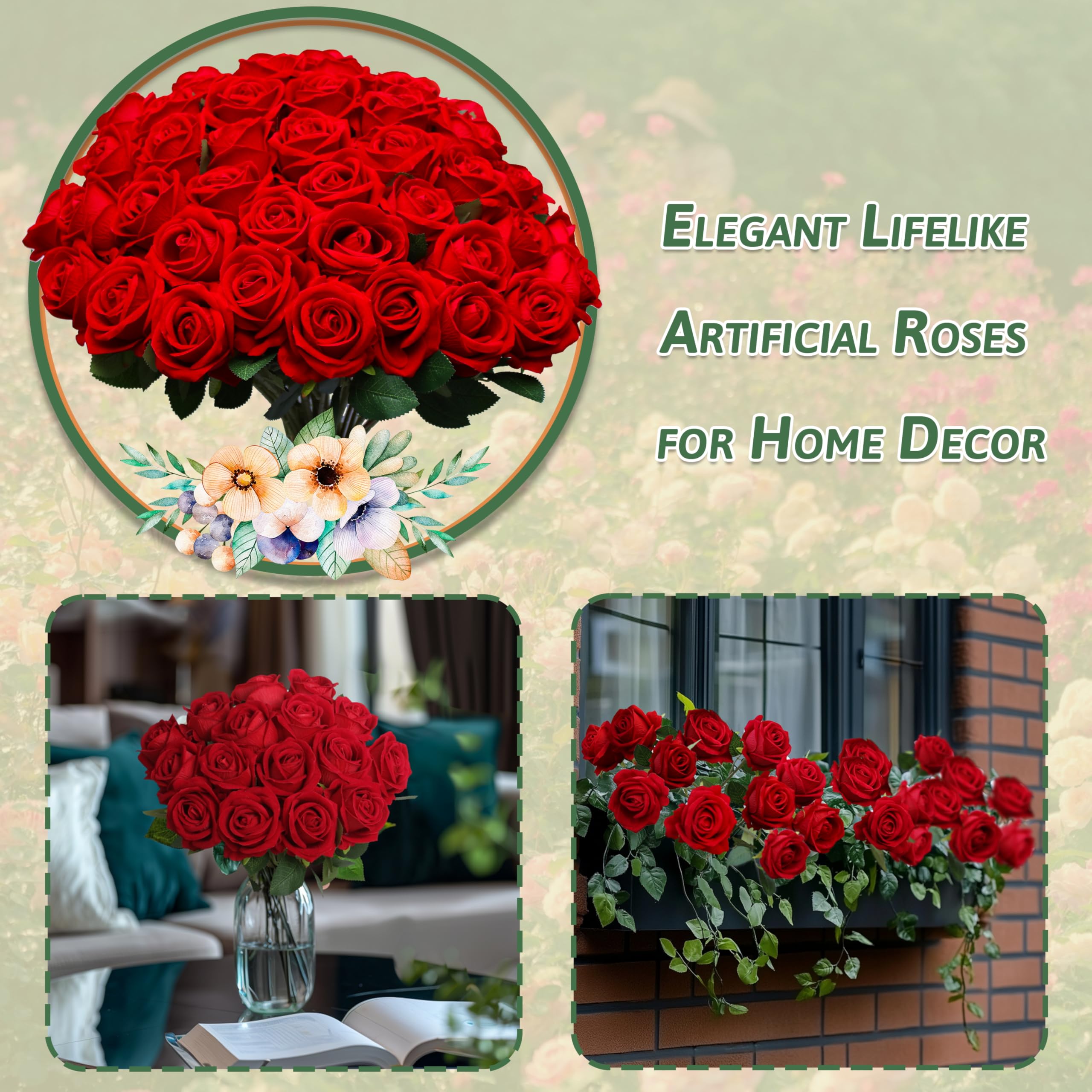 Jefuzh bridal bouquet roses stems for DIY projects