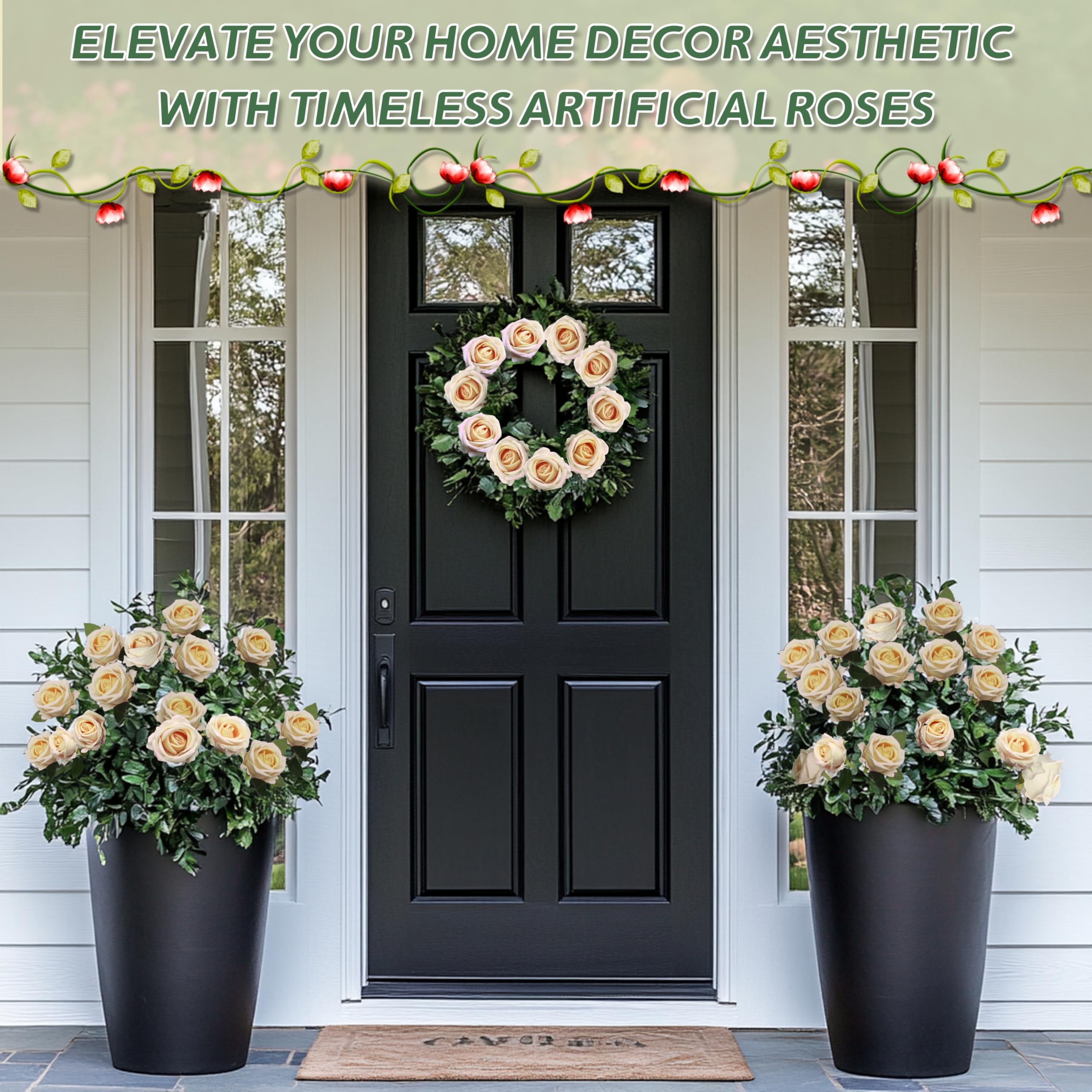 Jefuzh long-stem silk roses for versatile DIY arrangements
