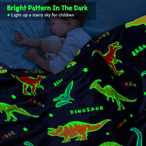 Jekeno dinosaur glow blanket bedtime-scene, ideal for sleepovers and storytelling