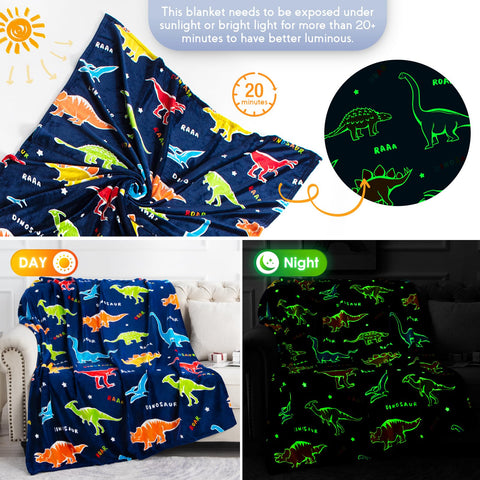 Jekeno dinosaur glow blanket soft-fiber close-up, skin-friendly comfort for children