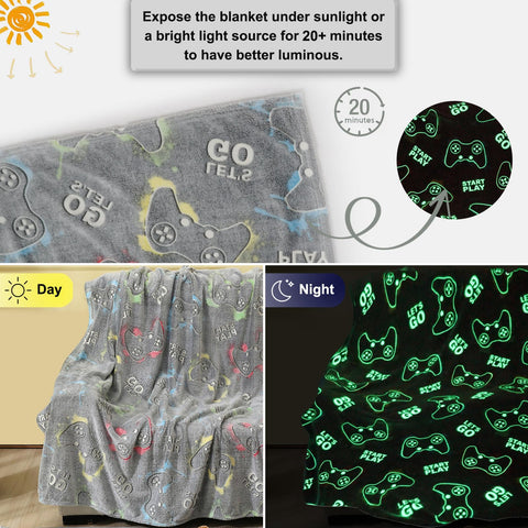 Jekeno glow-in-the-dark gaming blanket showing soft plush texture for sensitive skin comfort.