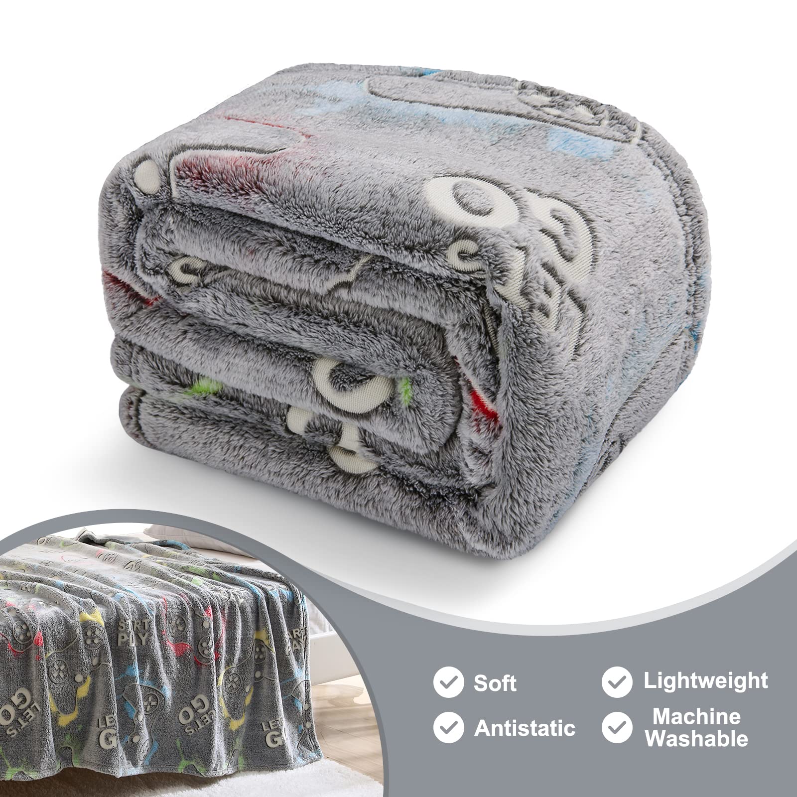 Jekeno glow-in-the-dark gaming blanket machine washable for durable everyday use.