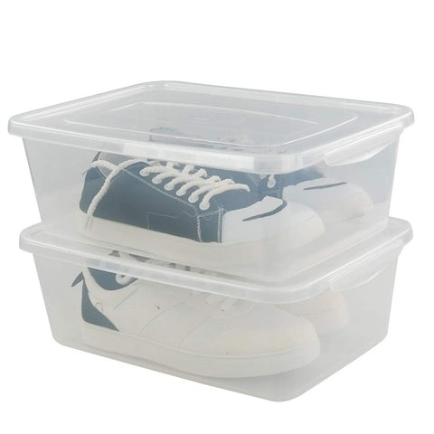 Jekiyo stackable clear storage bins save space and keep items organized.