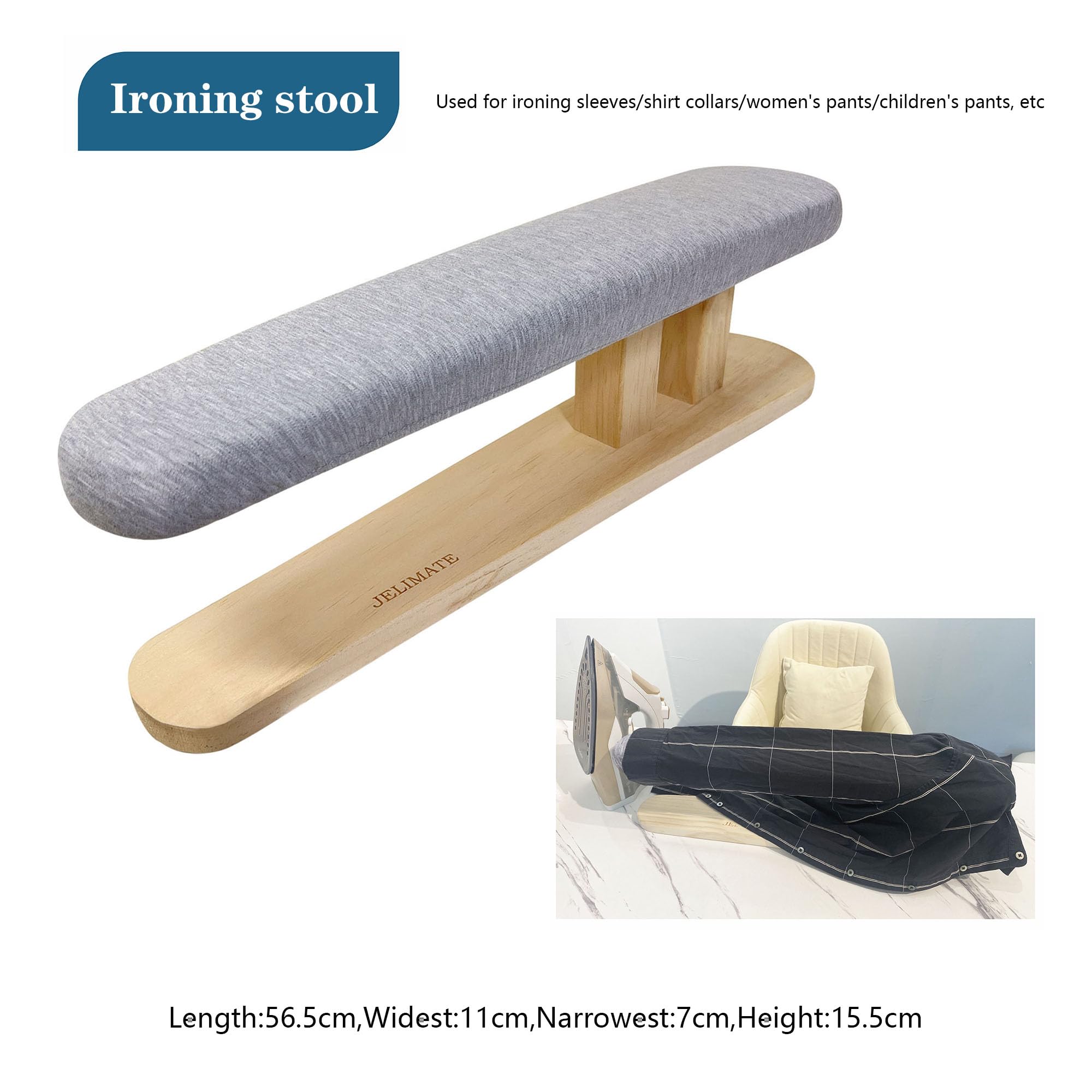 JELIMATE padded ironing board top view, double-sided surface for versatile tasks.