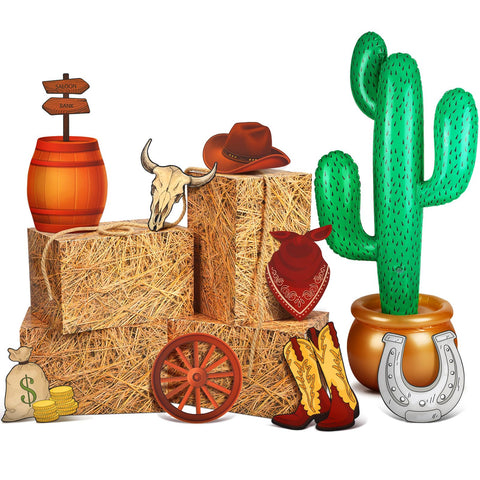 JellyArch hay bales straw boxes for rustic Western party table accents