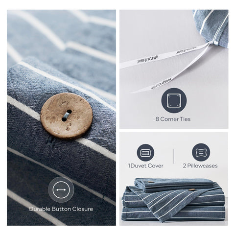 Jellymoni corner ties secure the duvet for uninterrupted night comfort.