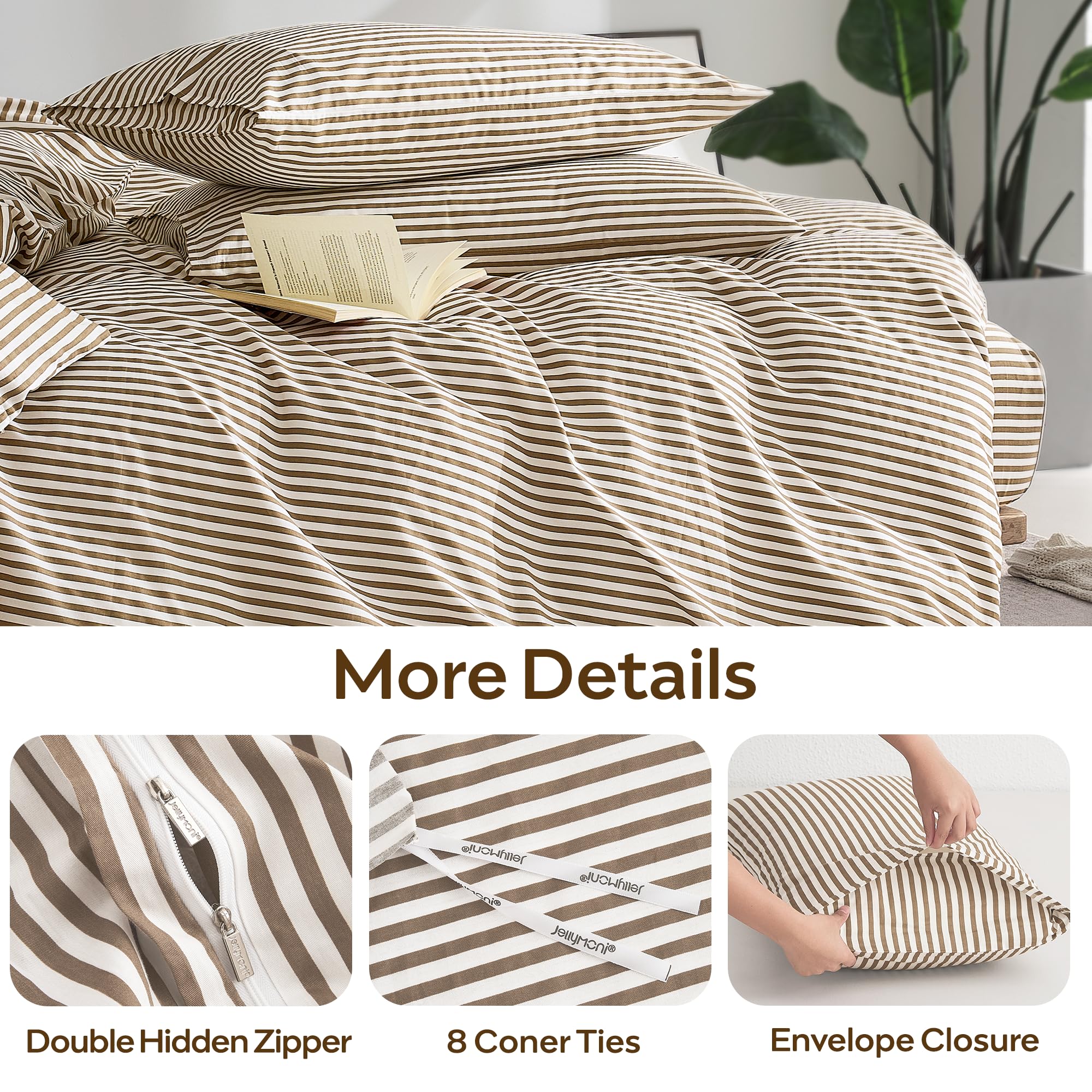 JELLYMONI white and khaki stripe pattern suits many bedroom styles.