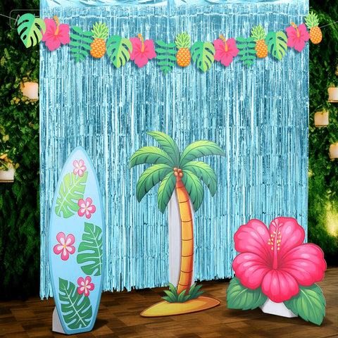 Jenaai Luau blue rain curtain enhances outdoor party ambience