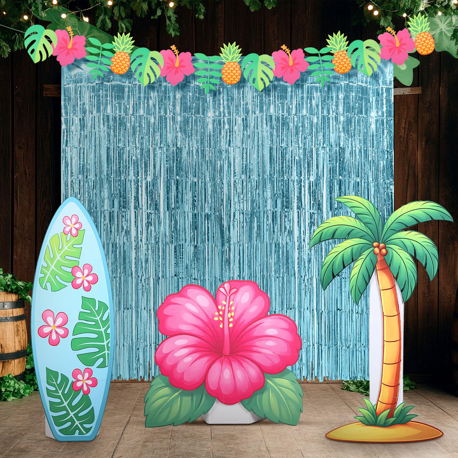 Jenaai Luau hibiscus cardboard decor adds tropical color for photos