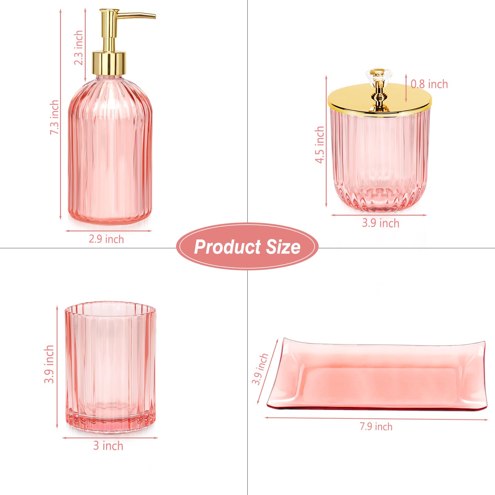 Jenseits pink glass bathroom set packaged beautifully for gifting.