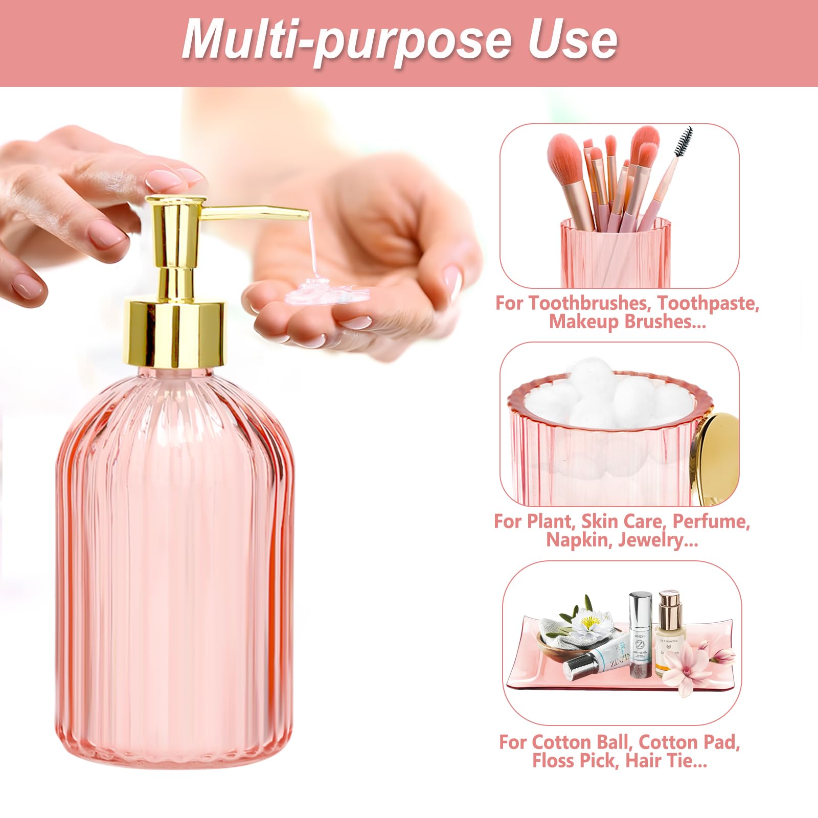Jenseits pink vanity tray organizes jewelry, cosmetics, and daily essentials.