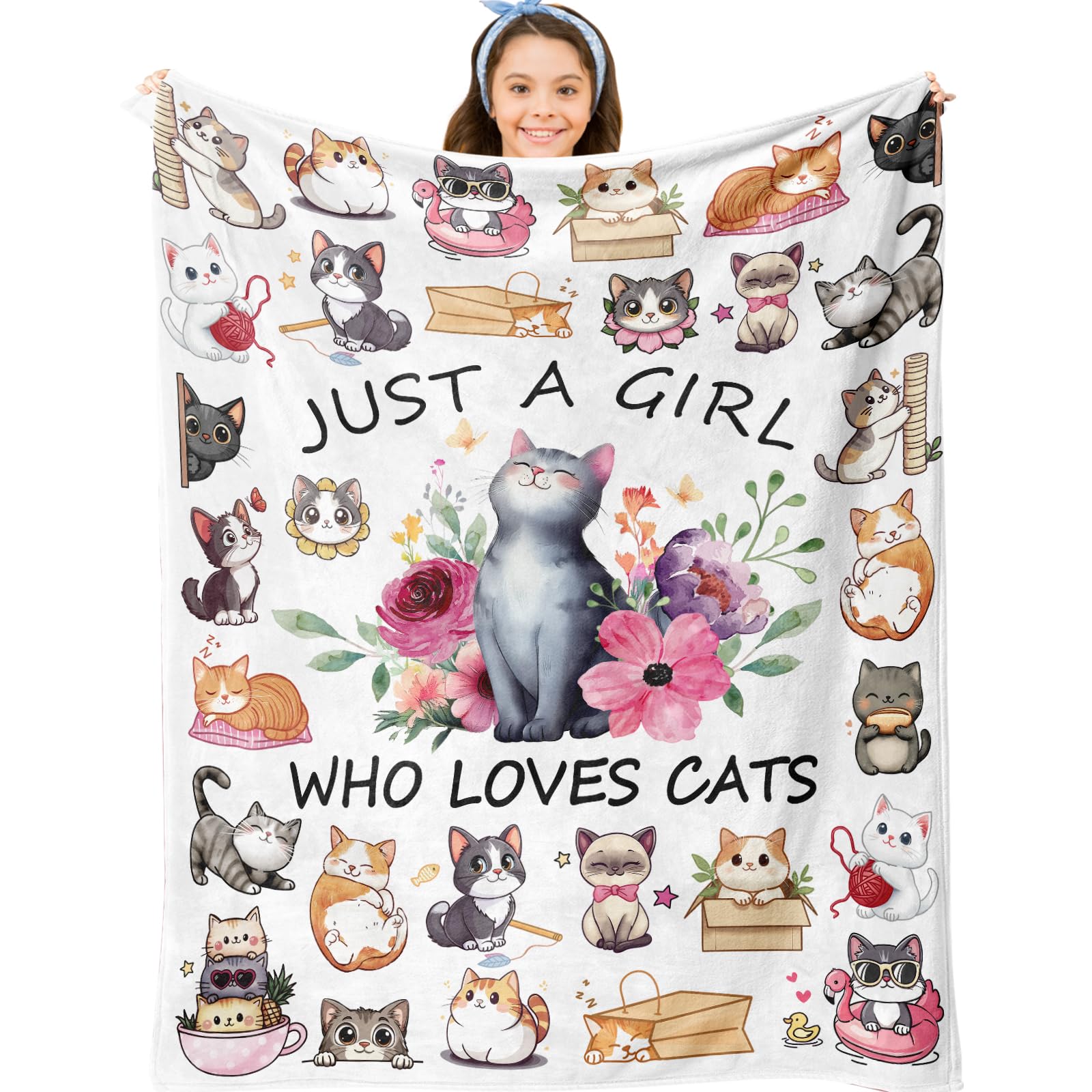 Jepufo cat blanket with colorful cat print, a cozy gift for cat lovers.