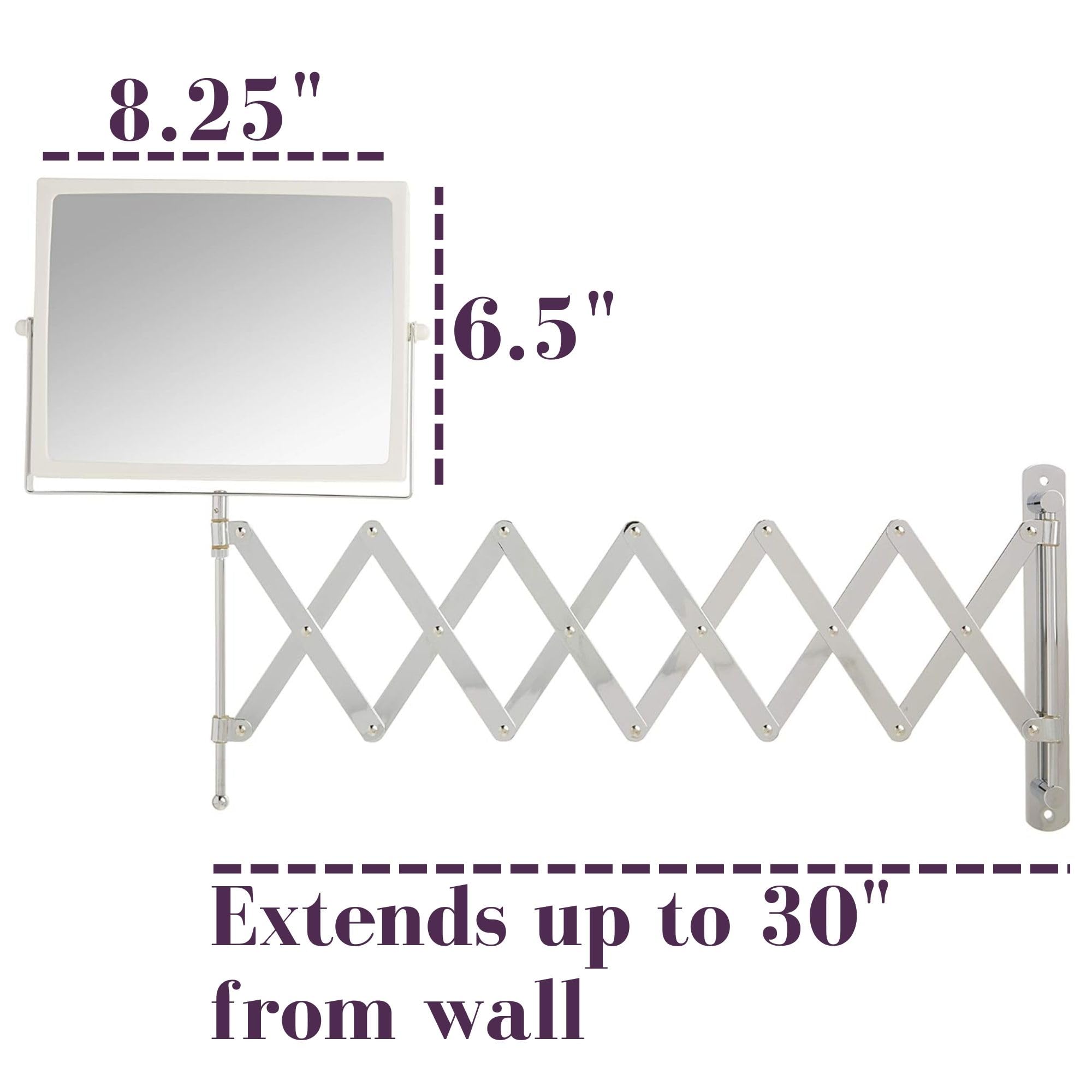 JERDON white rectangle mirror on chrome arm fits modern bathrooms