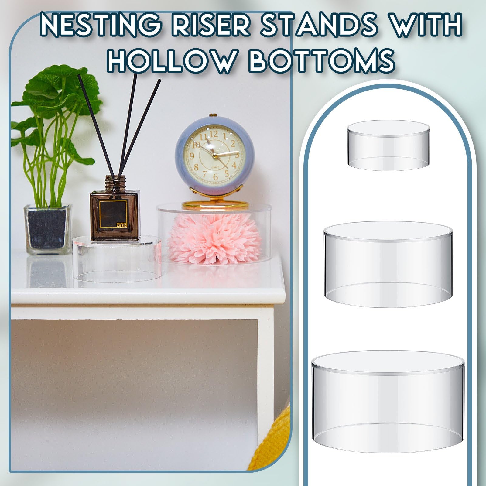 Jerify acrylic risers stack to save space and create depth