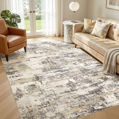 Jessibou 5x7 abstract rug in gold brown for living rooms