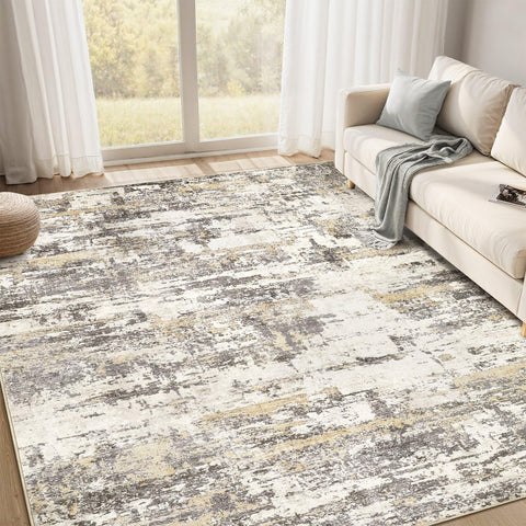 Jessibou area rug 9x12 in gold brown abstract, anchors living room decor.