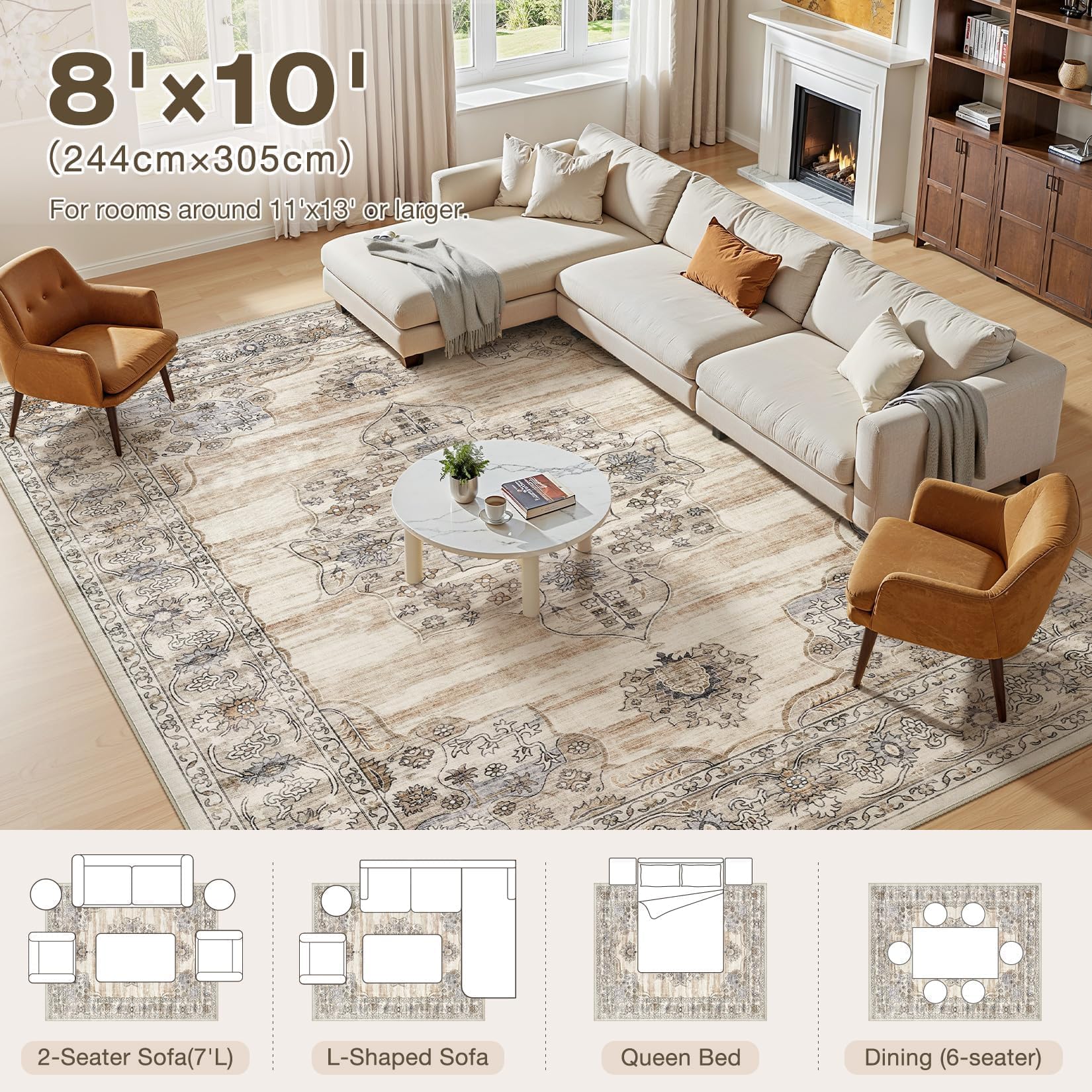 Jessibou kid and pet friendly beige rug suitable for busy homes
