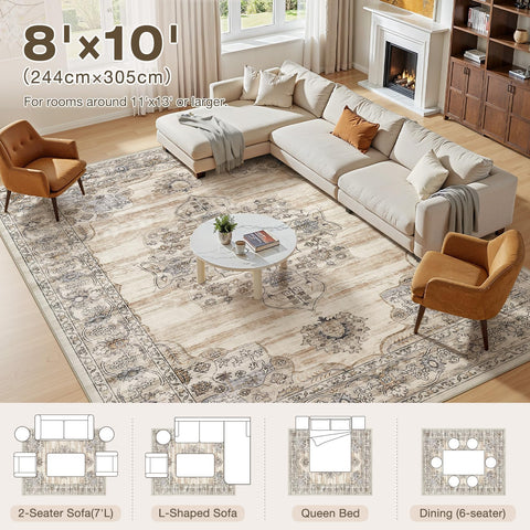 Jessibou kid and pet friendly beige rug suitable for busy homes