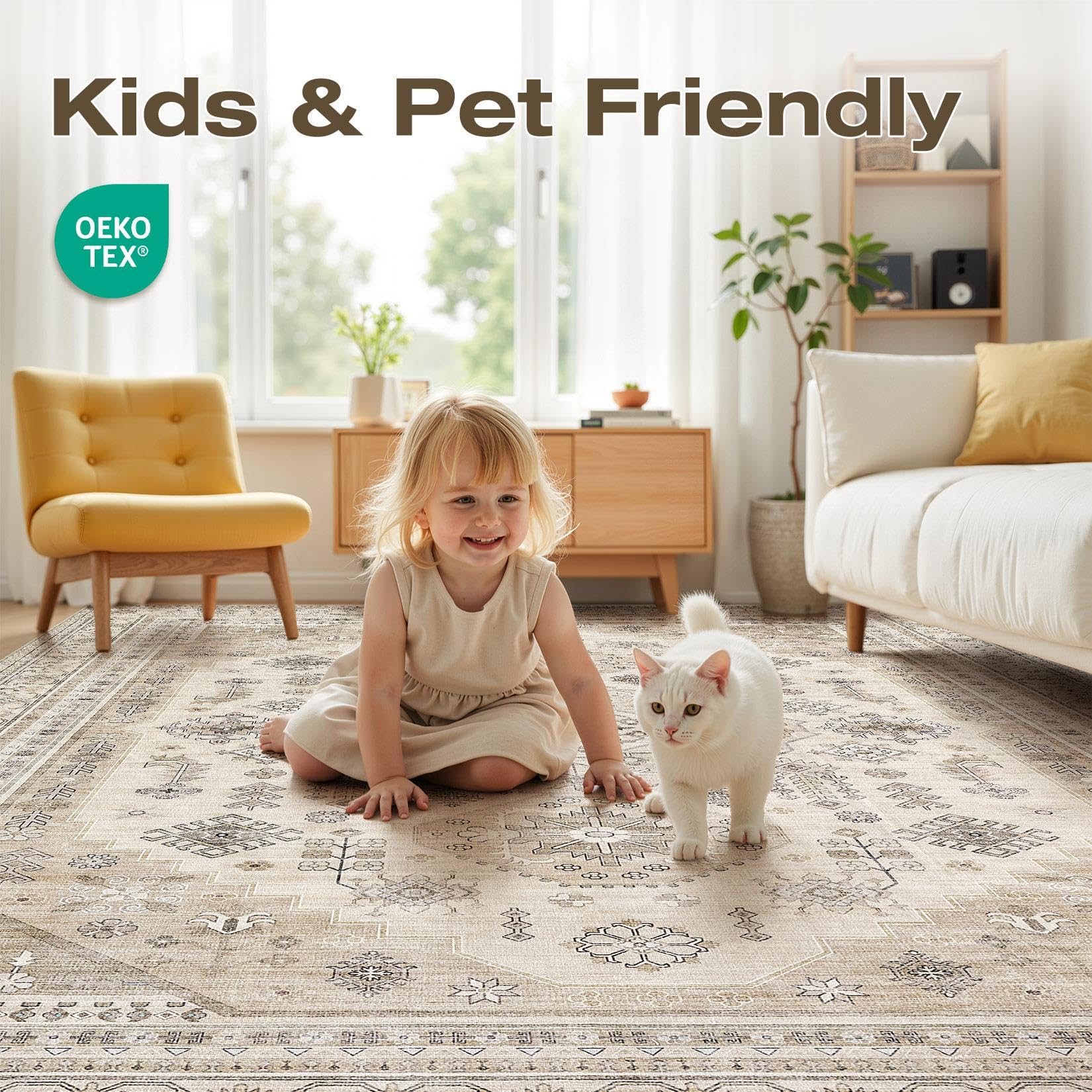 Machine-washable Jessibou rug in beige for quick refreshes.