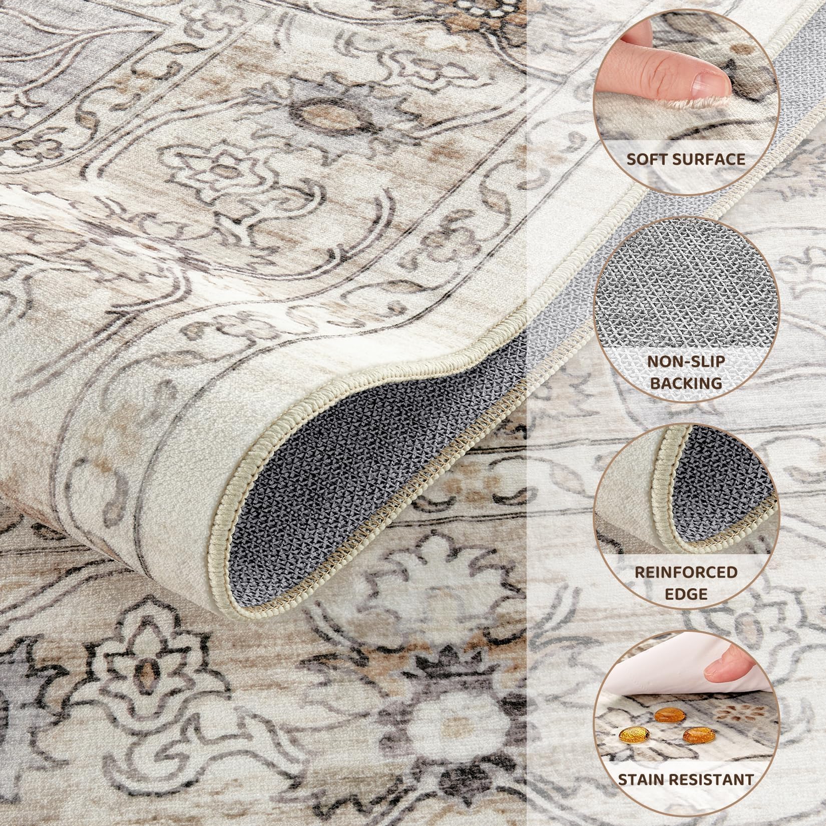 Jessibou rug with non-slip backing securing to floor for safety