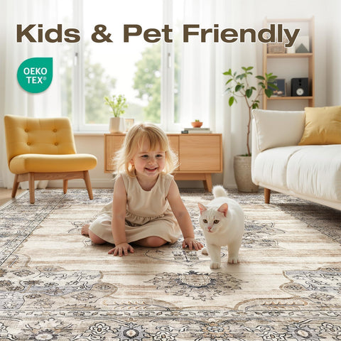 Jessibou stain-resistant low-pile rug designed for busy homes