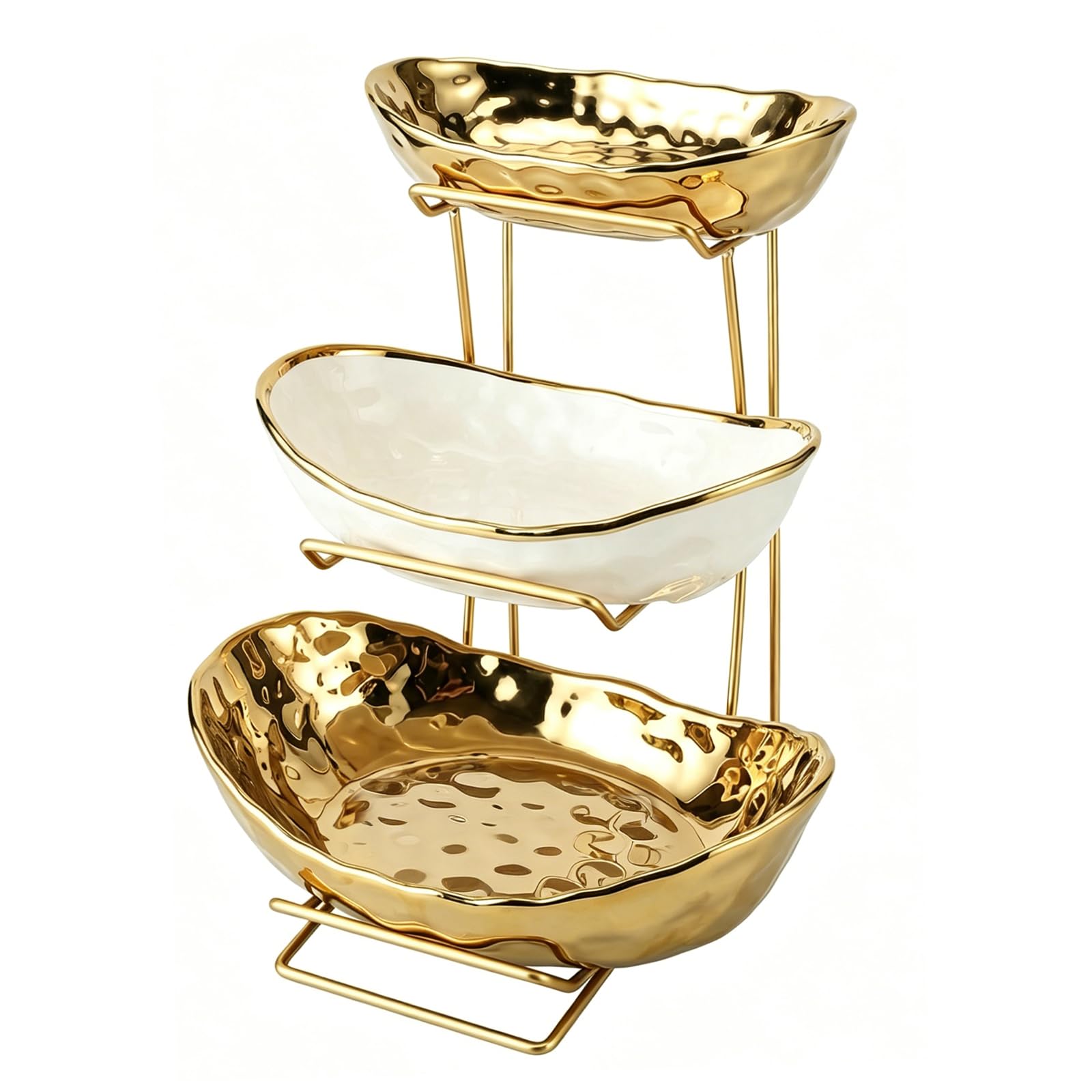 jessie 3-tier fruit bowl with gold stand on kitchen counter