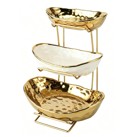 jessie 3-tier fruit bowl with gold stand on kitchen counter