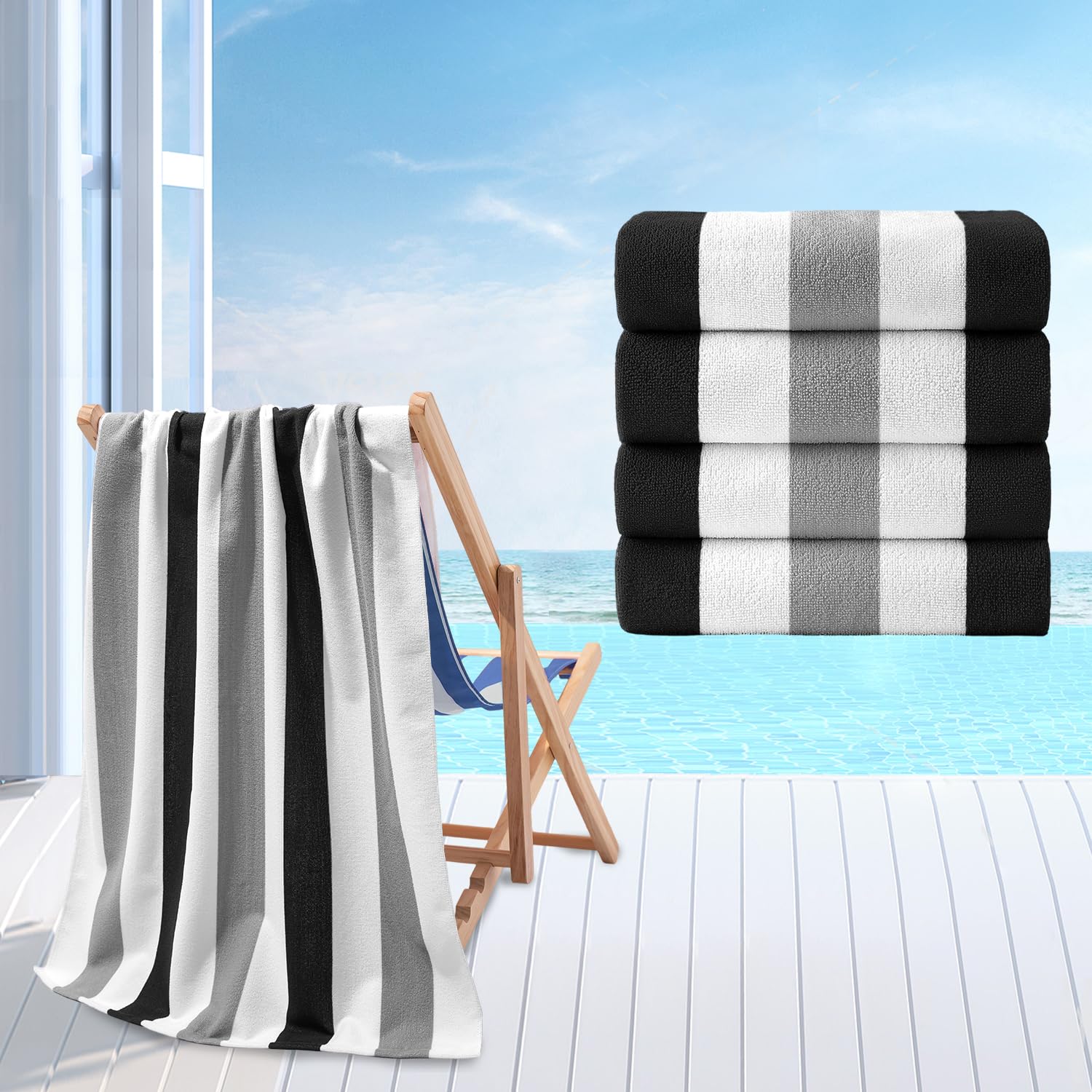 Jessy Home Beach Towel Set 4Pack 30x60 sand-free stripe ready for quick-dry beach days
