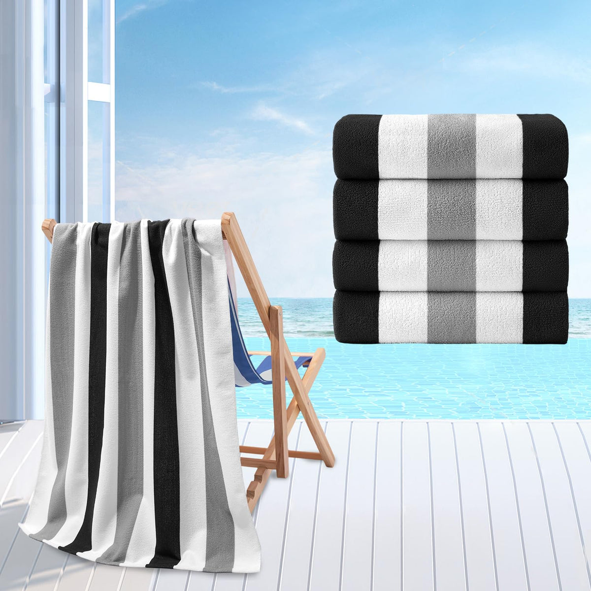 Jessy Home Beach Towel Set 4Pack 30x60 sand-free stripe ready for quick-dry beach days