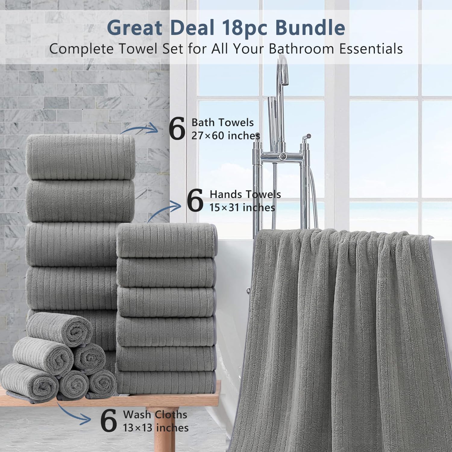 Jessy Home grey bath towel showing plush texture and color.