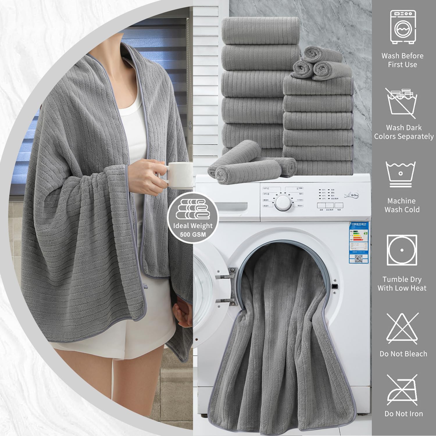 Jessy Home quick-dry towels ready for reuse after washing or gym.