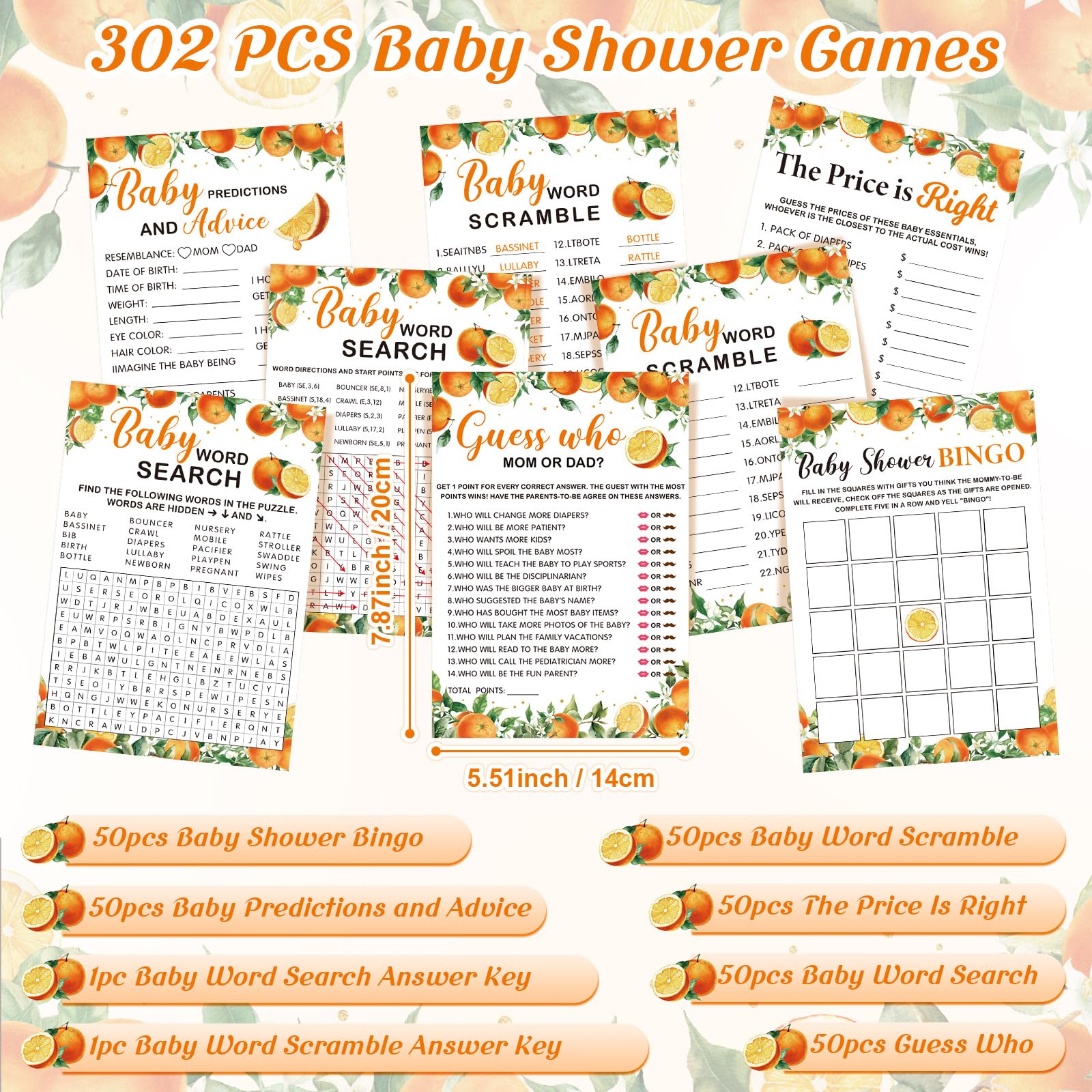 Jetec Little Cutie orange theme six designs baby shower games for engagement