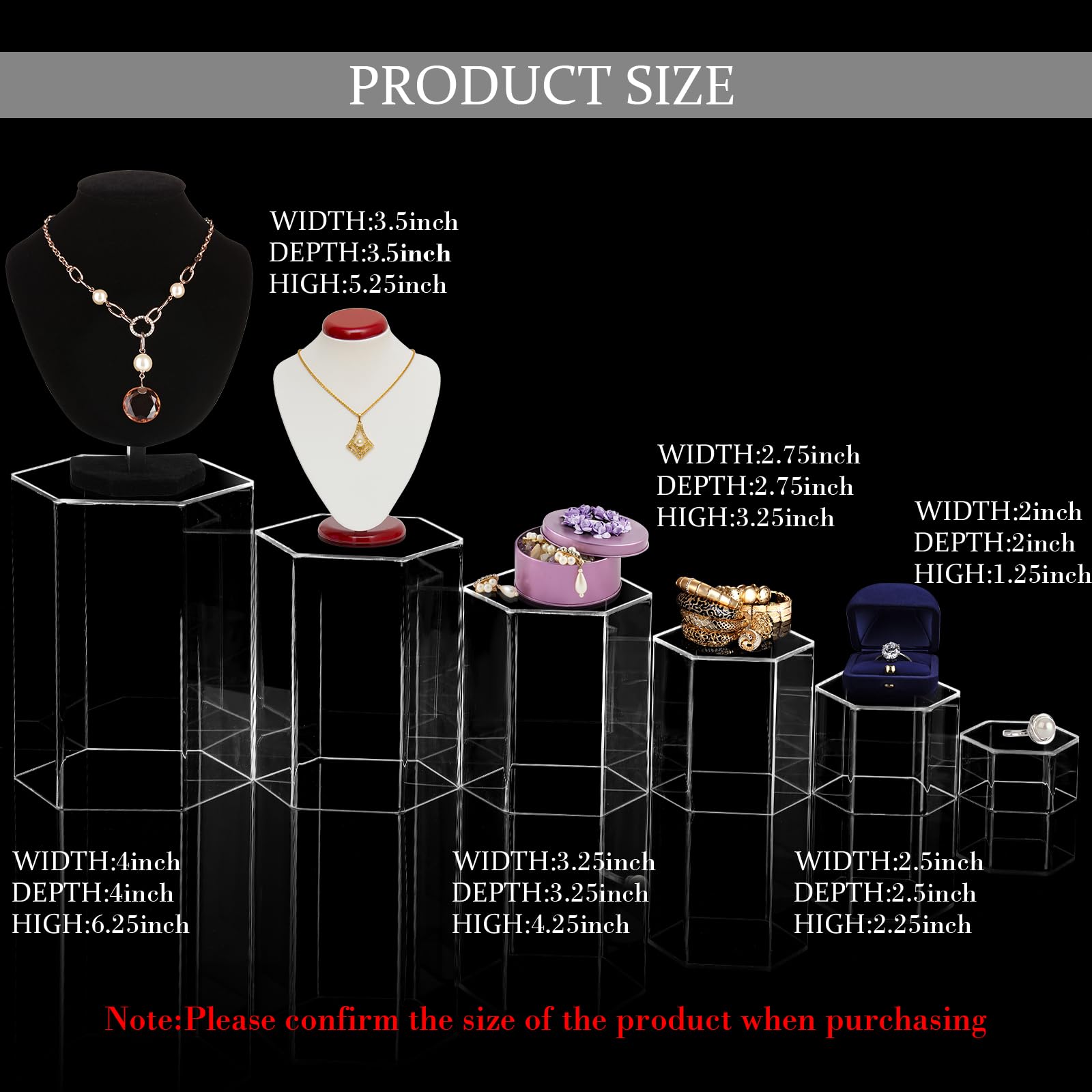 Jetec acrylic jewelry riser set enhances shop displays with durable visibility.