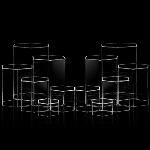 Jetec hexagonal display stand in clear acrylic for versatile jewelry presentation.