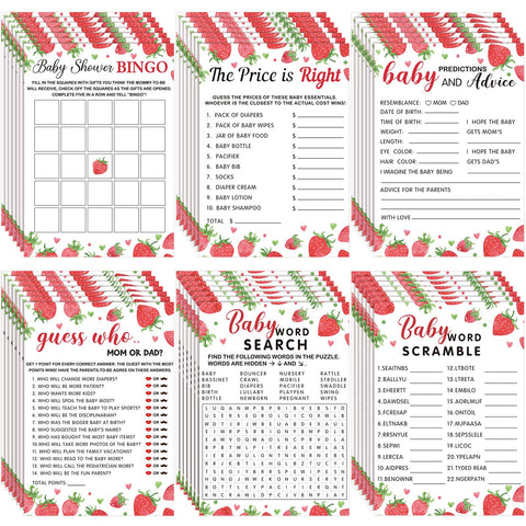 Jetec strawberry baby shower games pack-01 promotes lively guest interaction.