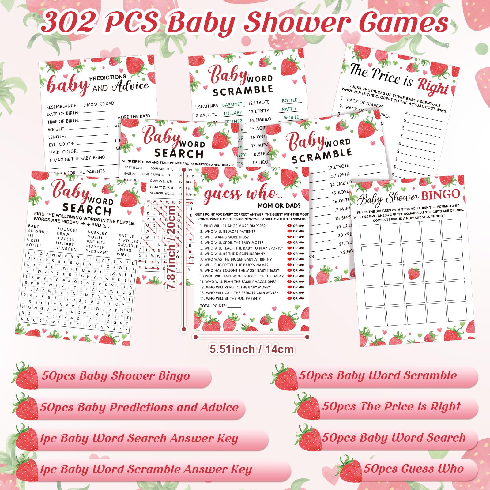Jetec strawberry baby shower games pack-02 supports easy setup and quick fun.