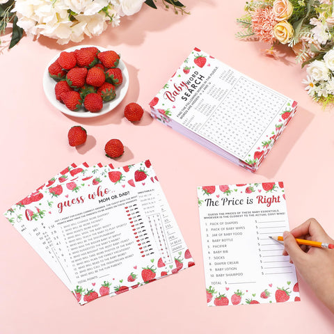 Jetec strawberry baby shower games pack-03 features durable 80gsm cards for lasting use.