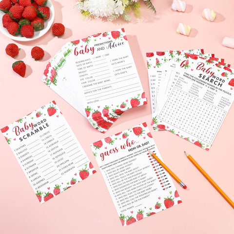 Jetec strawberry baby shower games pack-04 uses a vibrant strawberry theme for festive vibes.