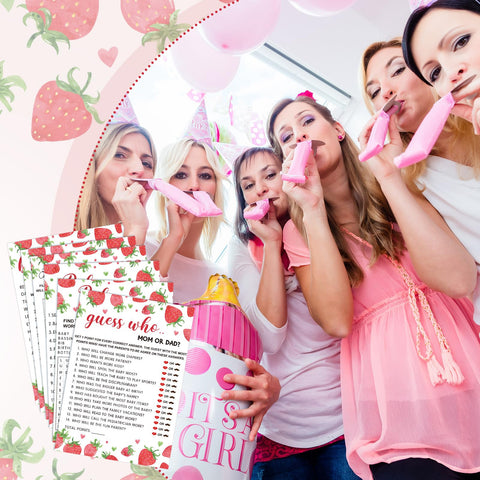 Jetec strawberry baby shower games pack-05 includes six game designs for variety.