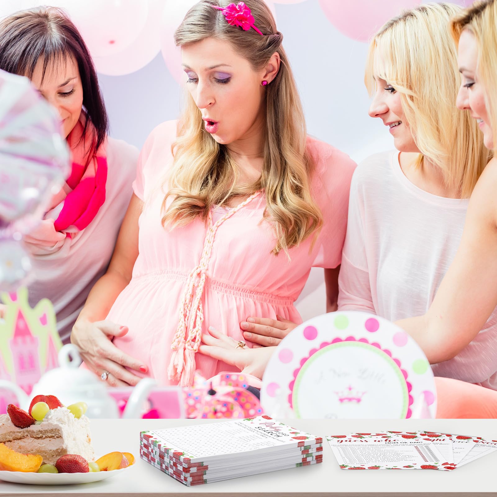 Jetec strawberry baby shower games pack-06 makes a thoughtful gift for moms-to-be.