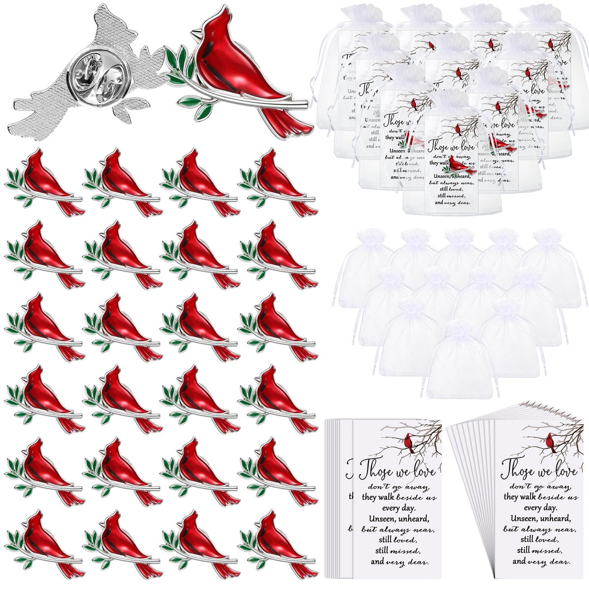 Jexine cardinal pins shine as a graceful memorial keepsake for ceremonies