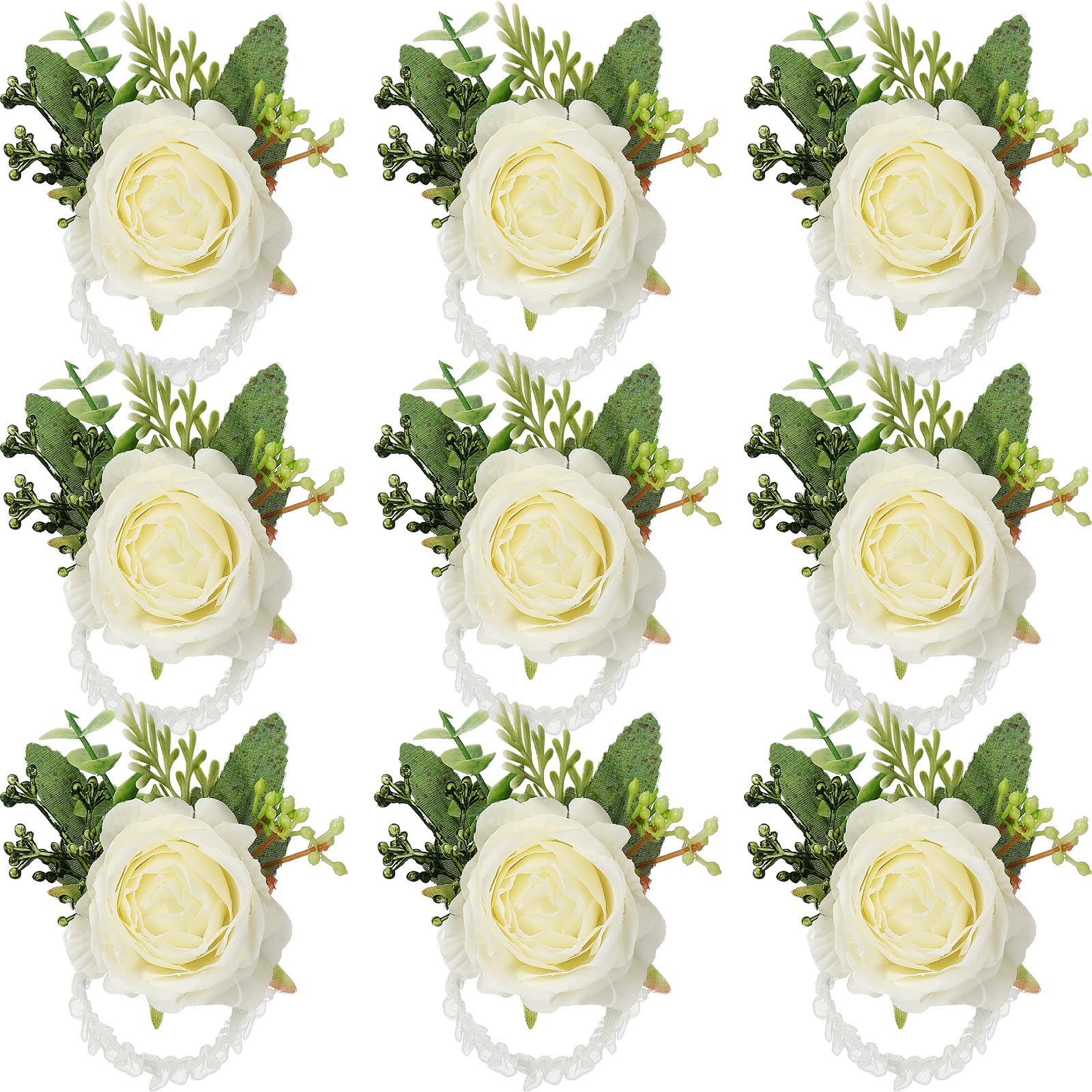 Jexine rose wrist corsage bracelet with ivory white roses for elegant wedding decor.