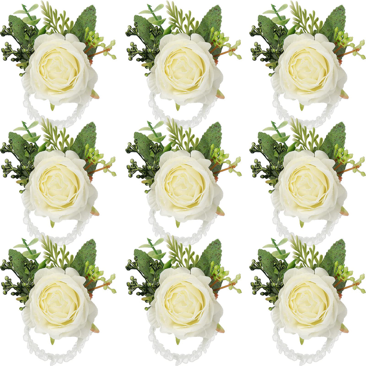 Jexine rose wrist corsage bracelet with ivory white roses for elegant wedding decor.
