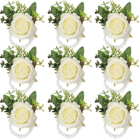 Jexine rose wrist corsage bracelet with ivory white roses for elegant wedding decor.